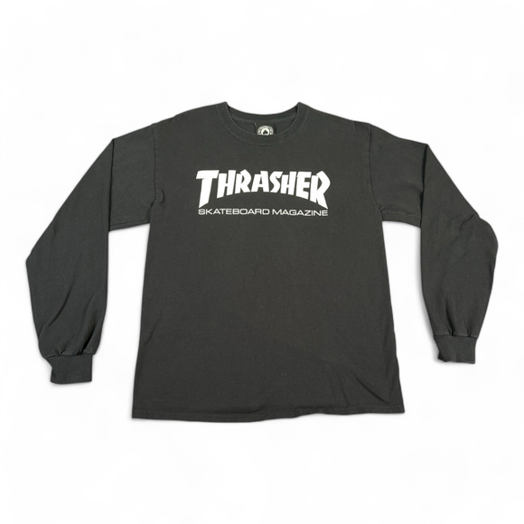 Thrasher Skateboard Magazine Shirt Adult MEDIUM Black Spell Out Long Sleeve - Picture 1 of 4